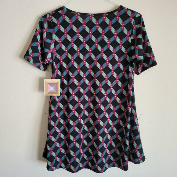 LuLaRoe Perfect T Shirt Short Sleeve NWT Size XS Black Purple Blue Geometric NEW - Picture 5 of 6